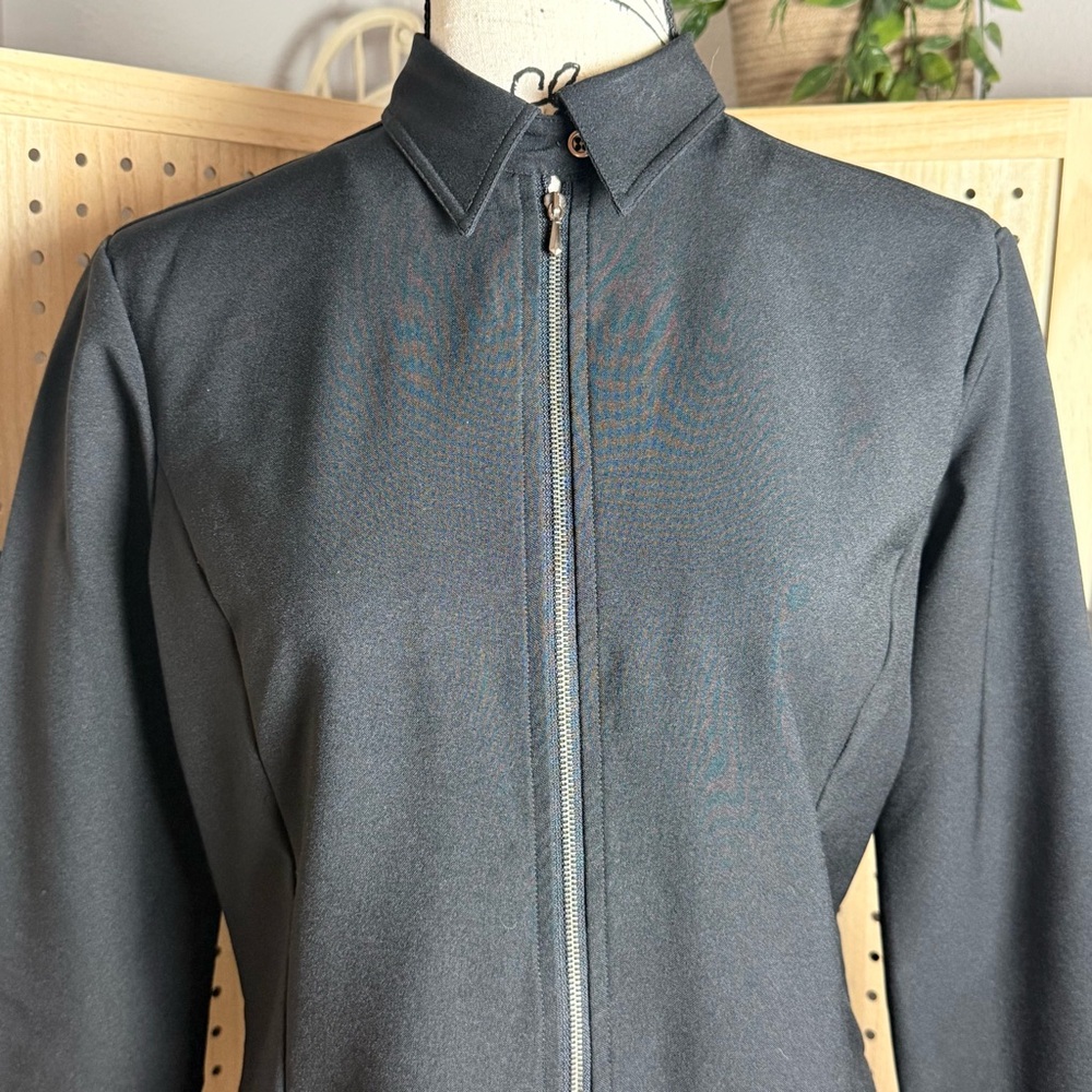 United Colors of Benetton Black Zip Front Jacket Blazer Minimalist Career - Picture 3 of 9